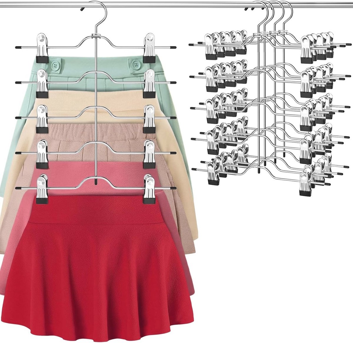Ruimtebesparende Rok Hangers voor Vrouwen - 4 Pack met Verstelbare Clips