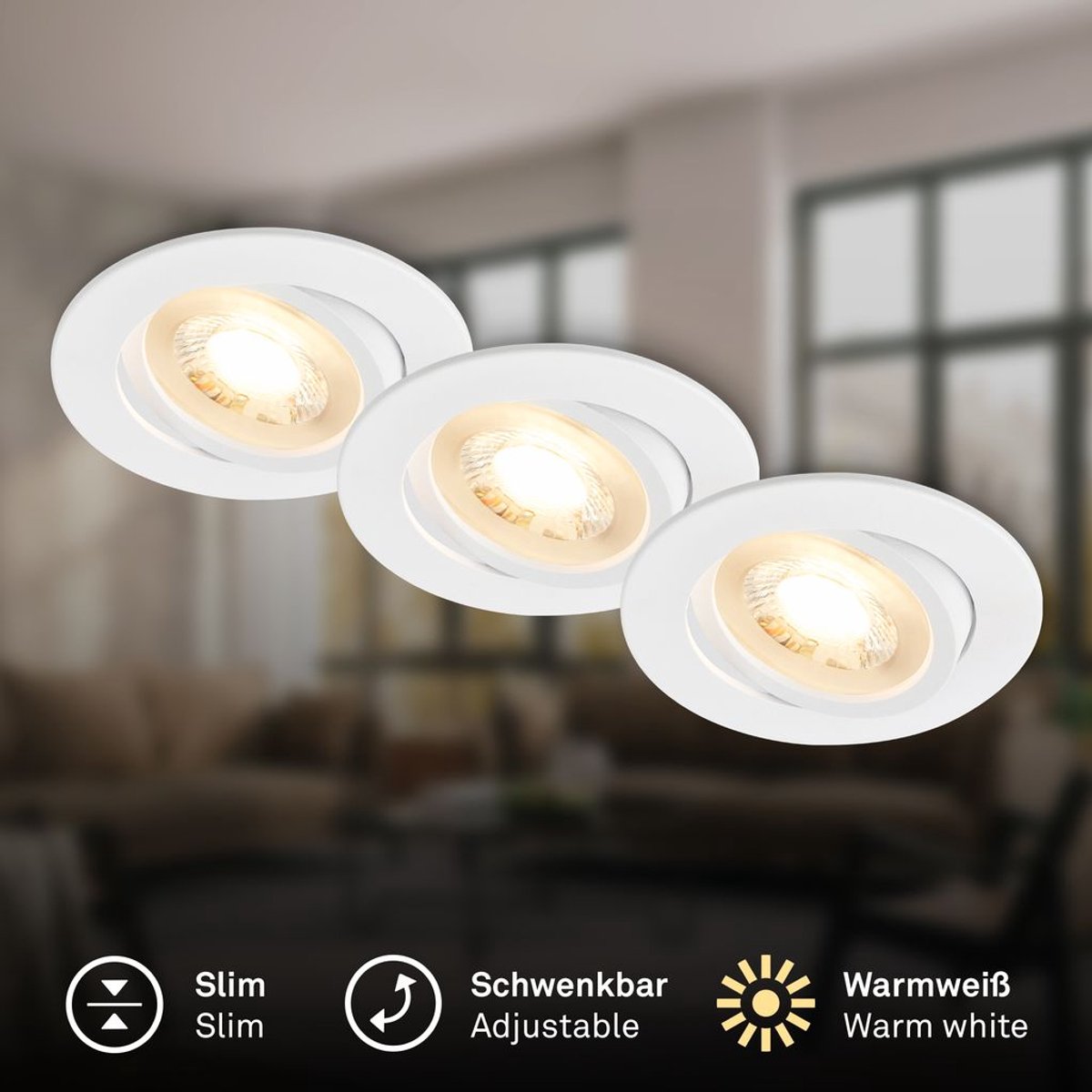 BRILONER Piwo – Set van 9 LED Inbouwspots – draaibaar – 3.000K warm wit licht – wit – Ø8cm