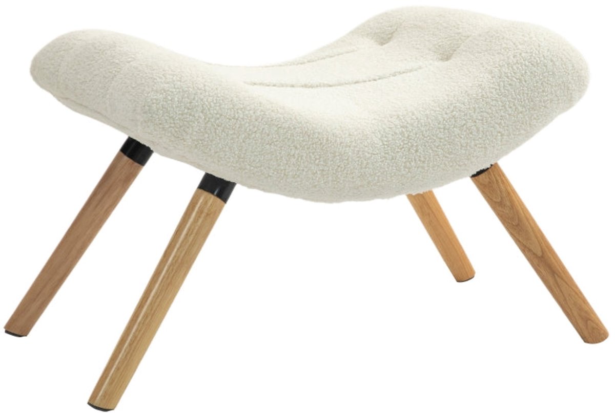 Merax Moderne Voetenbank met Fleece Bekleding - Comfortabel Gepolsterde Hocker met Massief Houten Poten - Ergonomisch Design voor Woonkamer en Slaapkamer - Creme Wit - 120 kg
