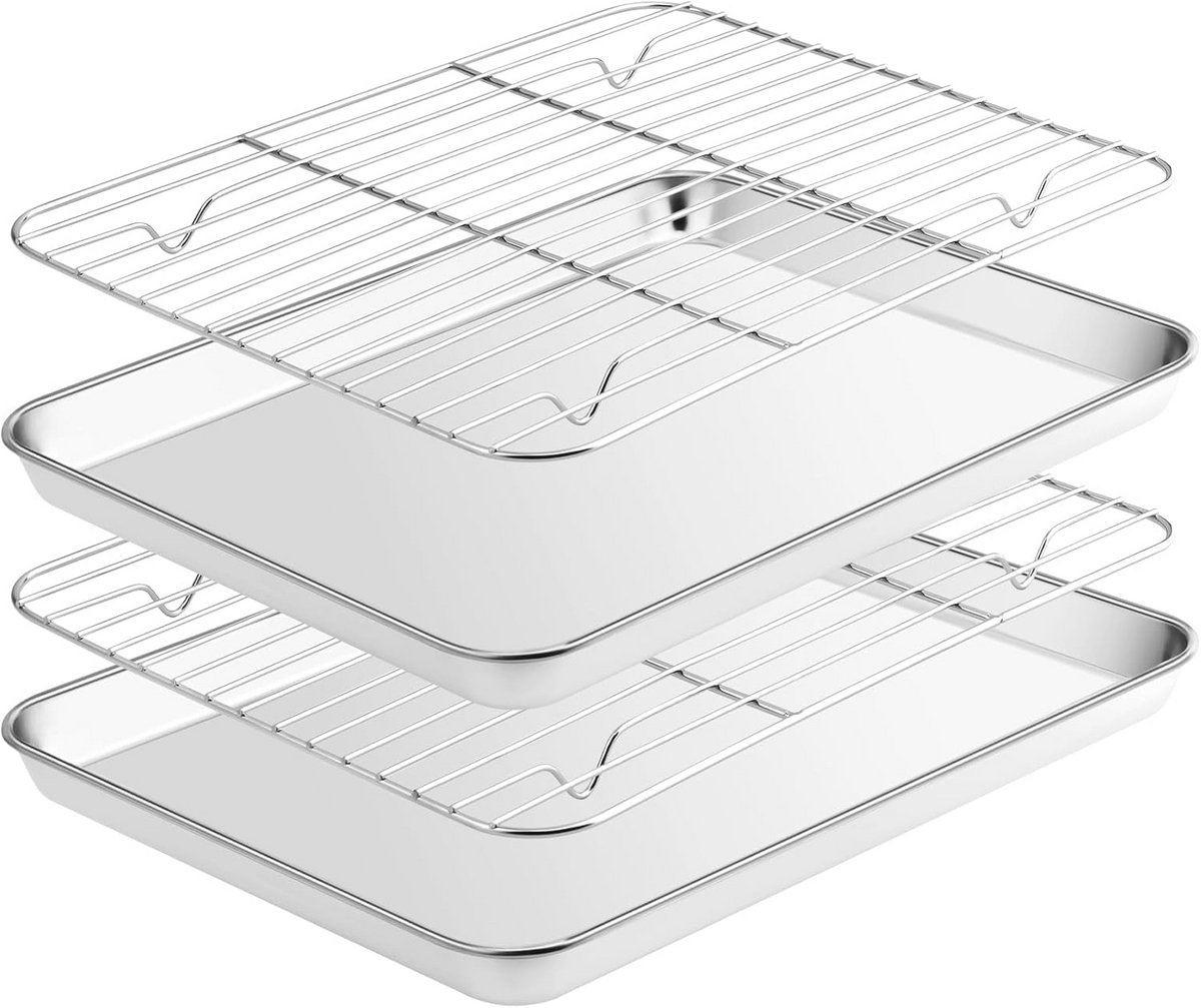 Bakplaat met Draadrek en Antiaanbakfuncties 4 Stuks Koekjesplaatset voor Oven Koken