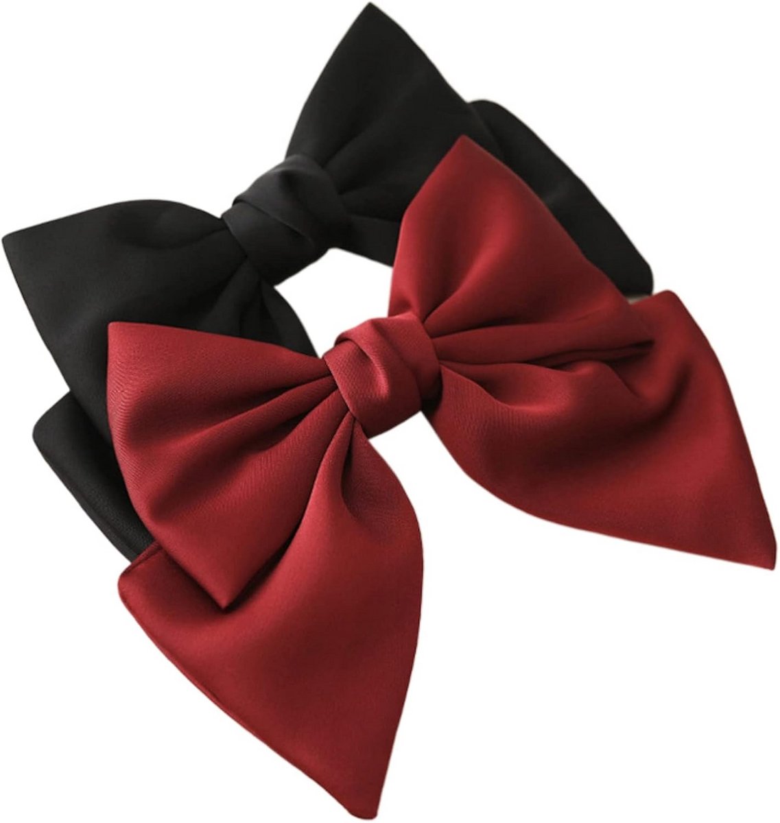 2 Stuks Grote Haarstrikken Clips in Zwart met Satijn Rood voor Vrouwen en Meisjes