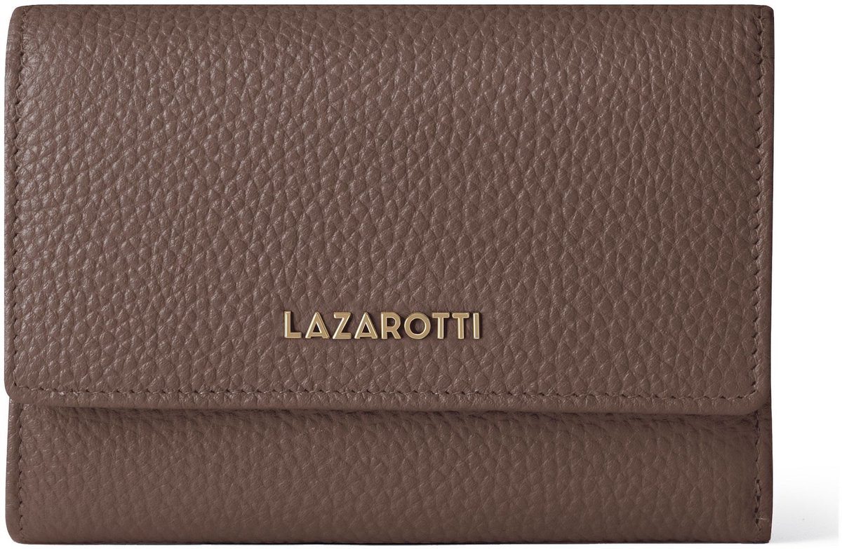 Lazarotti Leren portemonnee Bologna Leather Zip Wallet With 15 Card Slots Taupe bruine