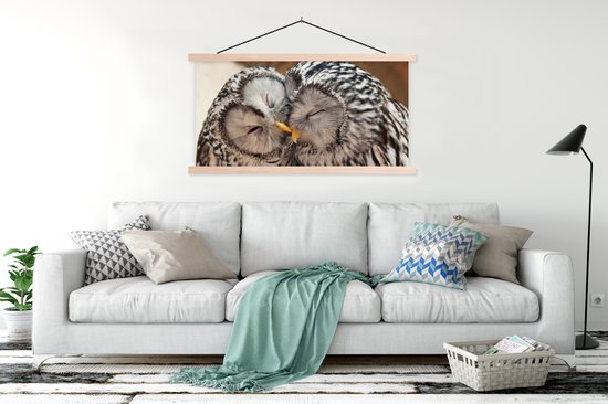Porte-affiche avec affiche - Affiche scolaire - Hiboux - Vogels - Bec - Famille - 120x60 cm - Lattes transparentes