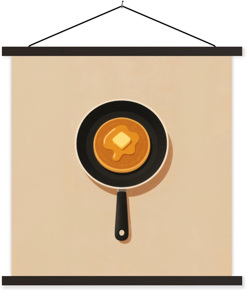 Posterhanger incl. Poster 40x40 cm - Schoolplaat - Pannenkoek - Koekenpan - Boter - Minima