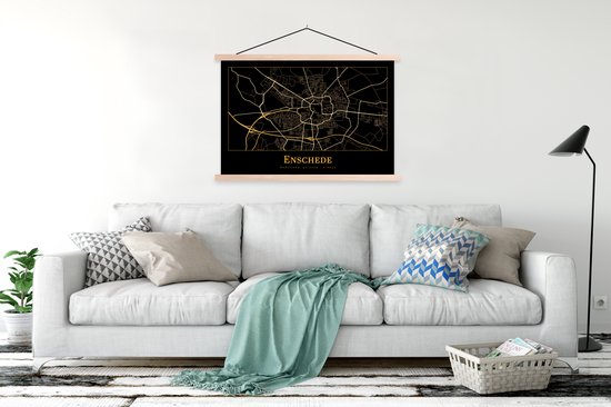 Porte-affiche avec affiche - Affiche scolaire - Carte - Enschede - Zwart - Or - 150x100 cm - Lattes vierges