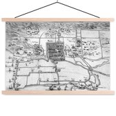 Porte-affiche avec affiche 150x100 cm - Affiche scolaire - Plan historique de la ville de Haarlem - noir et blanc - Affiche textile - Lattes vierges