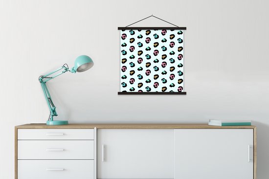 Posterhanger incl. Poster 60x60 cm - Schoolplaat - Panterprint - Kleuren - Patronen - Textielposter - Zwarte latten