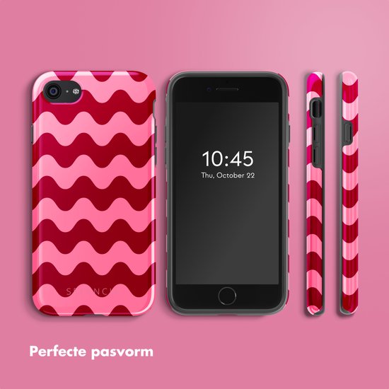 Roze en rode gestreepte golfpatronen op een hoesje voor een iPhone, perfecte pasvorm.