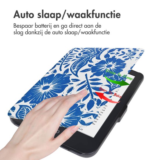 iMoshion Ereader Cover / Hoesje Geschikt voor Kobo Clara 2E / Tolino Shine 4 - iMoshion Design Sleepcover Bookcase zonder stand - Flower Tile van iMoshion — afbeelding 4