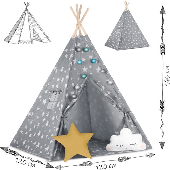Unyqoos® Kinderlijke Tipi Tent van Natuurlijk Katoen met Accessoires voor Binnen en Buiten van Merkloos — afbeelding 5