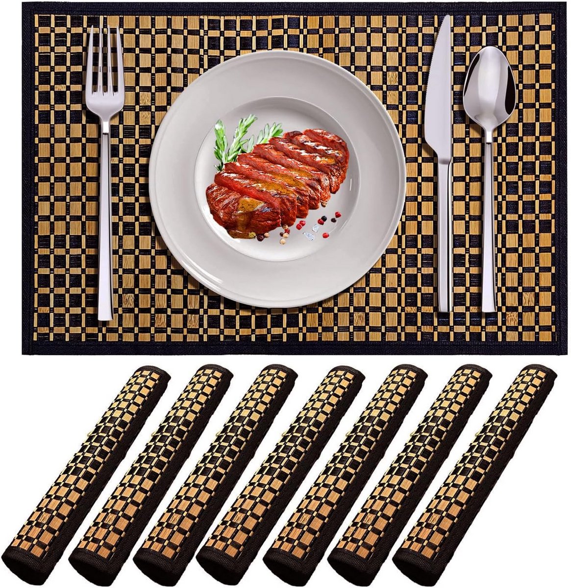 Set van 8 Rechthoekige Bamboe Placemats - Hittebestendig & Antislip Tafelmatten