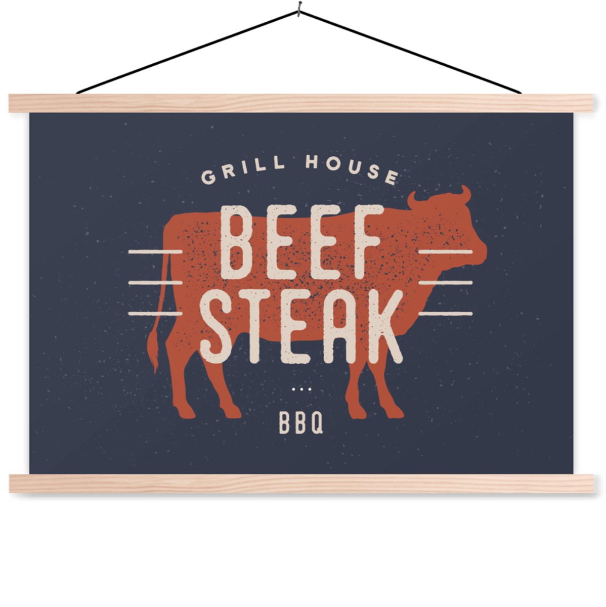 Posterhanger incl. Poster 90x60 cm - Schoolplaat - Mancave - Biefstuk - BBQ - Textielposte