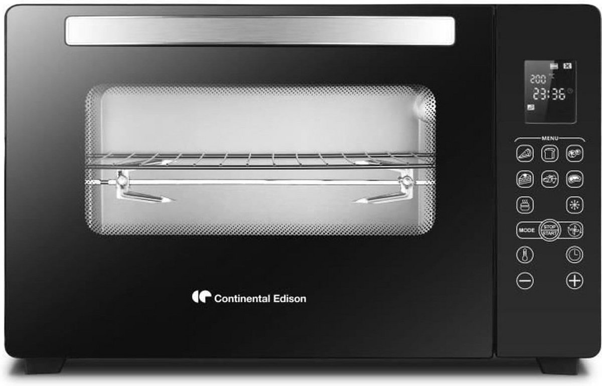 Mini Oven Elektrisch 45L Zwart - 2000W met RVS Rotisserie en Natuurlijke Conventie