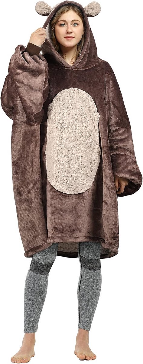 Extra Grote Hoodie Deken Trui met Capuchon en Grote Zak - Super Zacht & Warm Sherpa Fleece