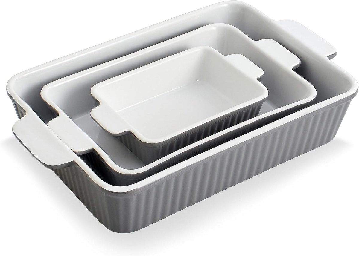 Ovenschaal Set Keramiek Rechthoekig 3 Delig met Handvatten