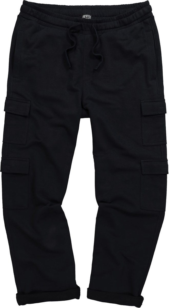 STHUGE - Heren - Cargosweatpants baggy fit elastische tailleband cargozakken - Zwart - Maat L