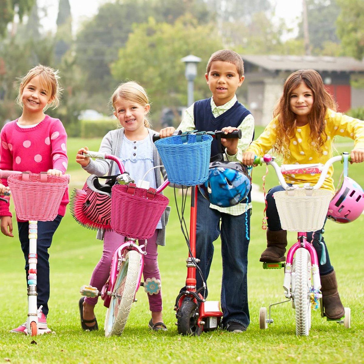 Fietsmand voor 12-16 inch kinderfiets, loopfiets, driewieler en scooter met doe-het-zelf stickers
