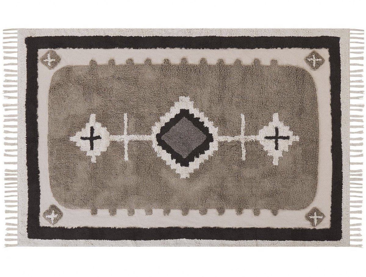 Beliani GEYVE - Laagpolig vloerkleed - Beige - 140 x 200 cm - Katoen