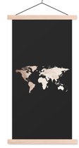 Wanddecoratie - Wereldkaart - Leer - Zwart - Schoolplaat - 90x180 cm - Textielposter - Textiel poster