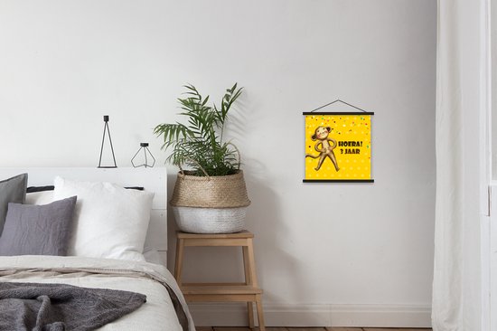 Porte-affiche avec affiche - Affiche scolaire - Anniversaire enfant - 3 ans - Peluche - 40x40 cm - Lattes noires