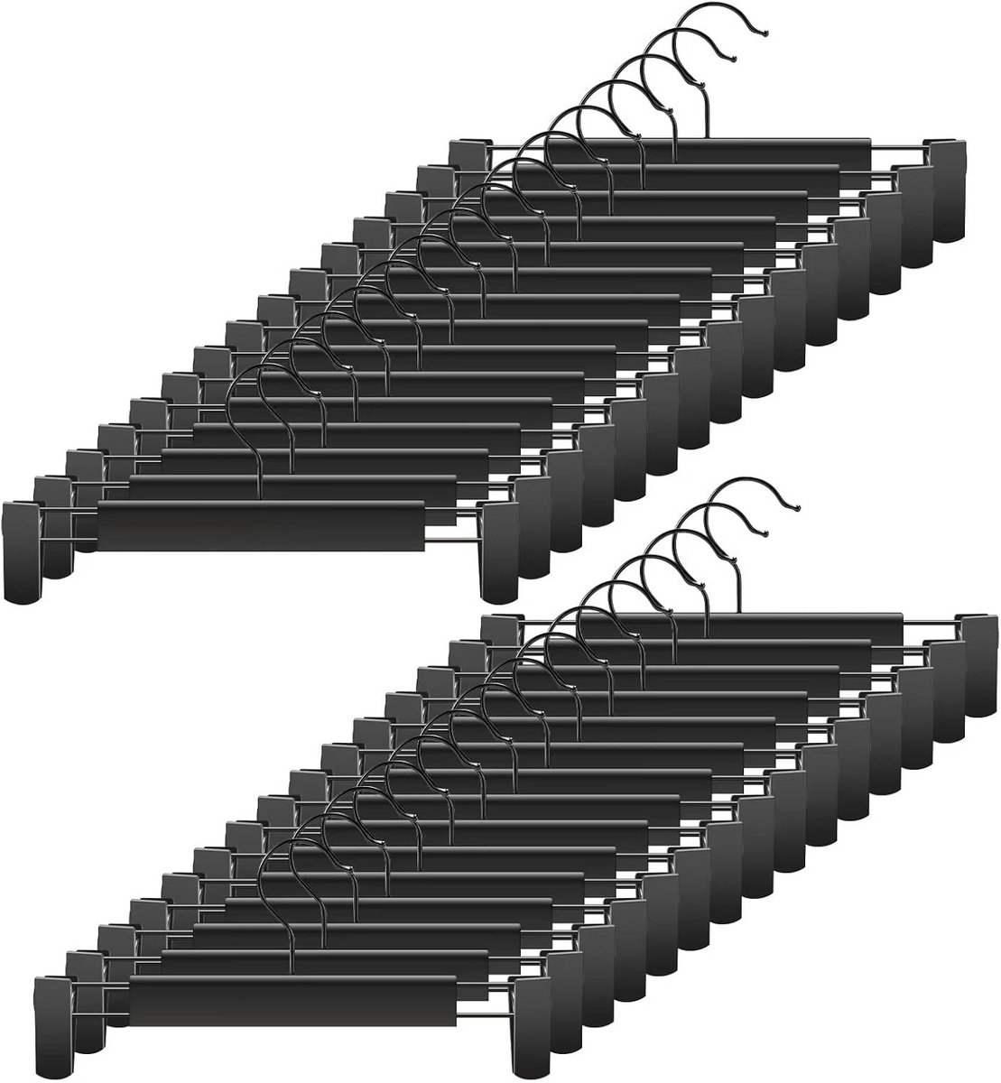 Set van 30 Verstelbare Broekhangers met Antislip Clips - Ruimtebesparend Zwart