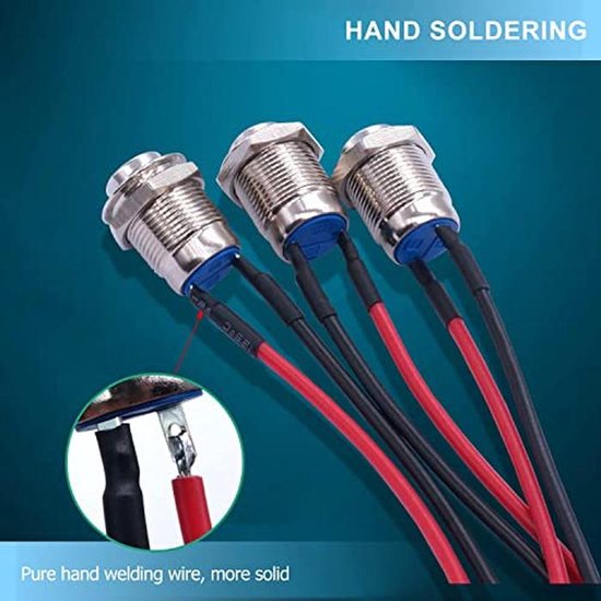 Momentane waterdichte knop 12 mm - Roestvrij staal, voorbedraad, 2A/12V/24V/125V/250V — afbeelding 5