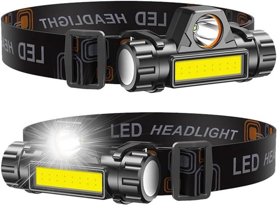 Hoofdlamp, led, oplaadbaar, 2 stuks, superhelder, 230 graden groothoek, 3 x witte led-lichtsensor, waterdicht, lichtgewicht, perfect voor joggen, vissen, hardlopen
