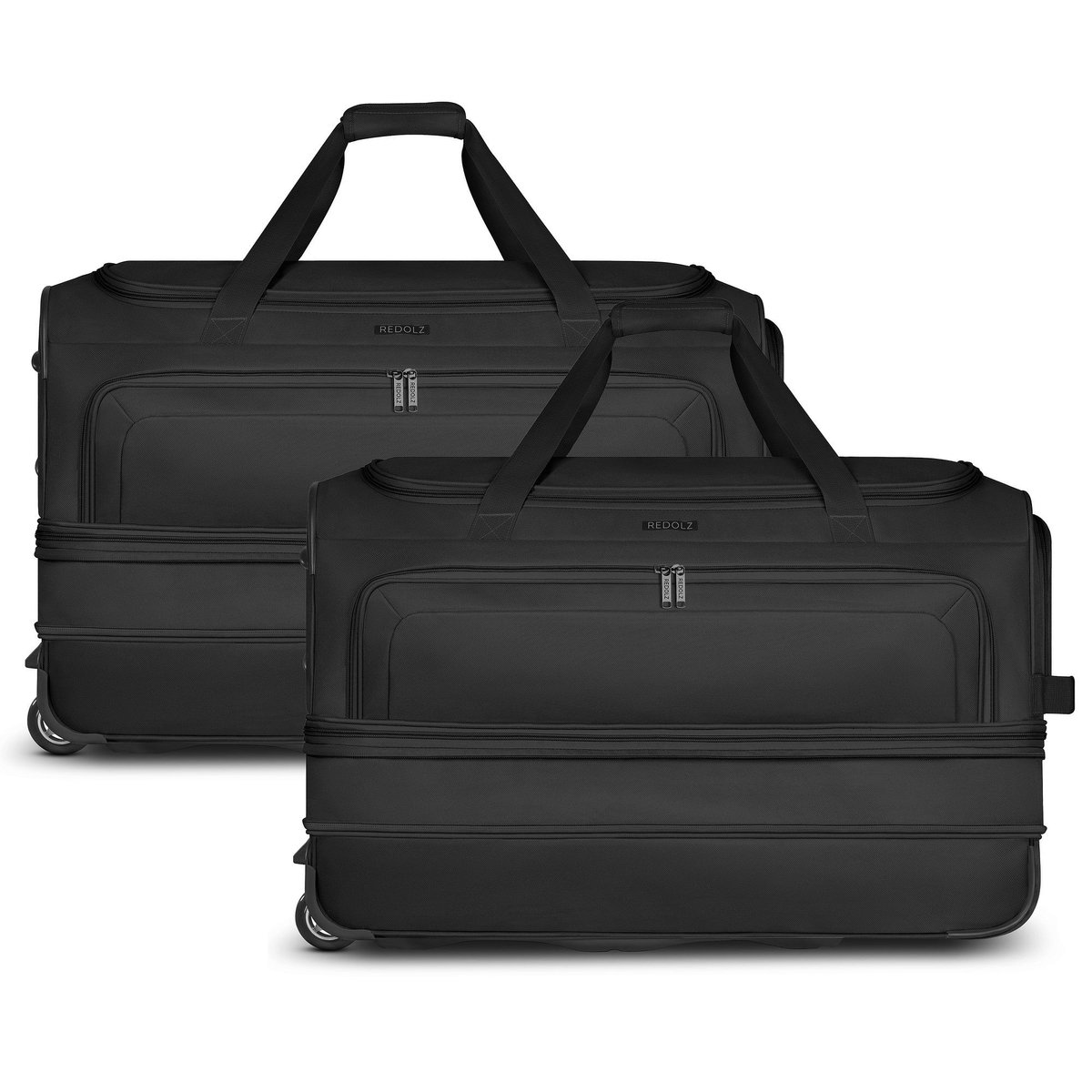 Redolz Duffle Essentials 2-wiel reistassenset 2-delig L+L met stretchvouw - black