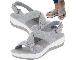 Vivva - Dames Sandalen - Grijs - Voetboogondersteuning - Klittenband - Verstelbaar - Orthopedisch - Maat 39/40 - AMALFI