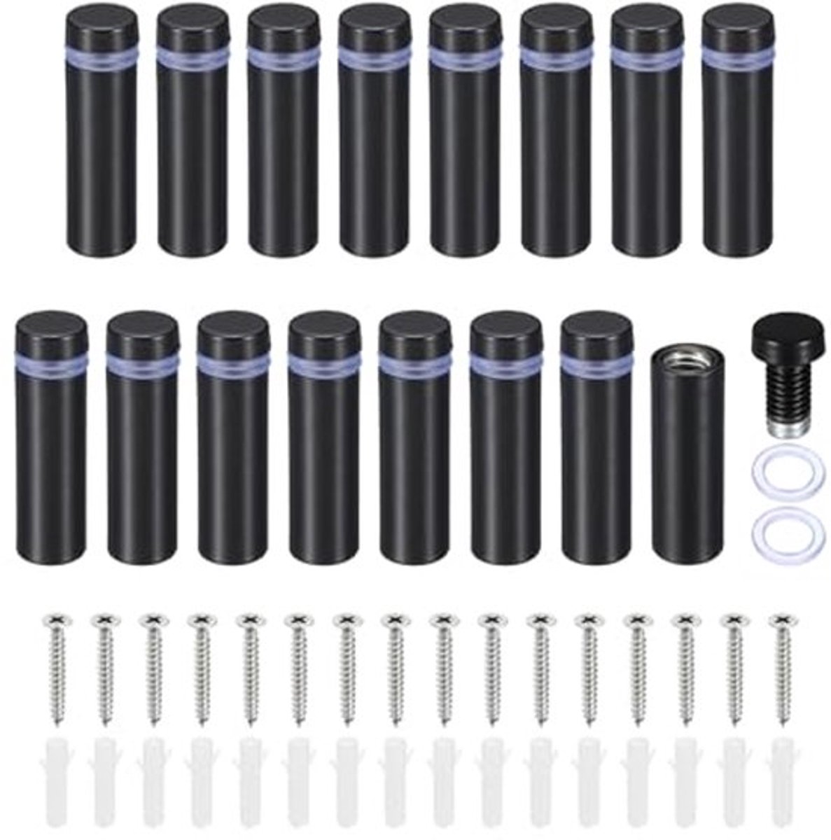 1/2 Inch x 1,6 Inch Roestvrij Stalen Teken Afstandsschroeven Set - 16 Stukken, Zwart