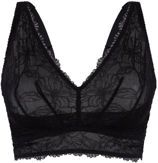 Zwarte kanten bralette met V-hals en kanten rand.