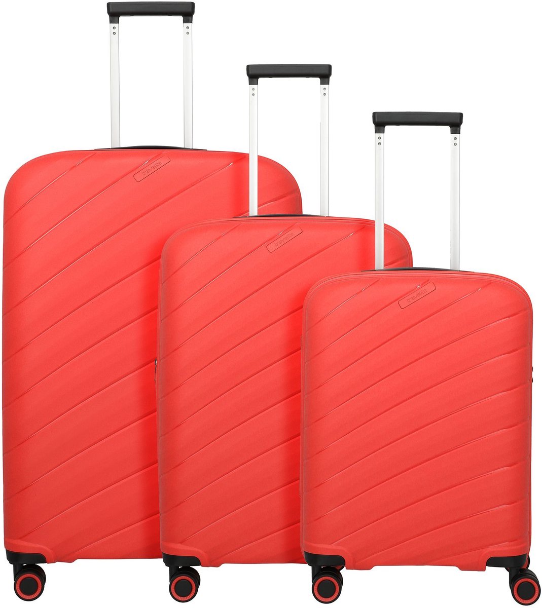 Travelite Burano 4 wielen Kofferset 3-delig met uitbreidingsplooi - Harde bagage - TSA slot - raspberry