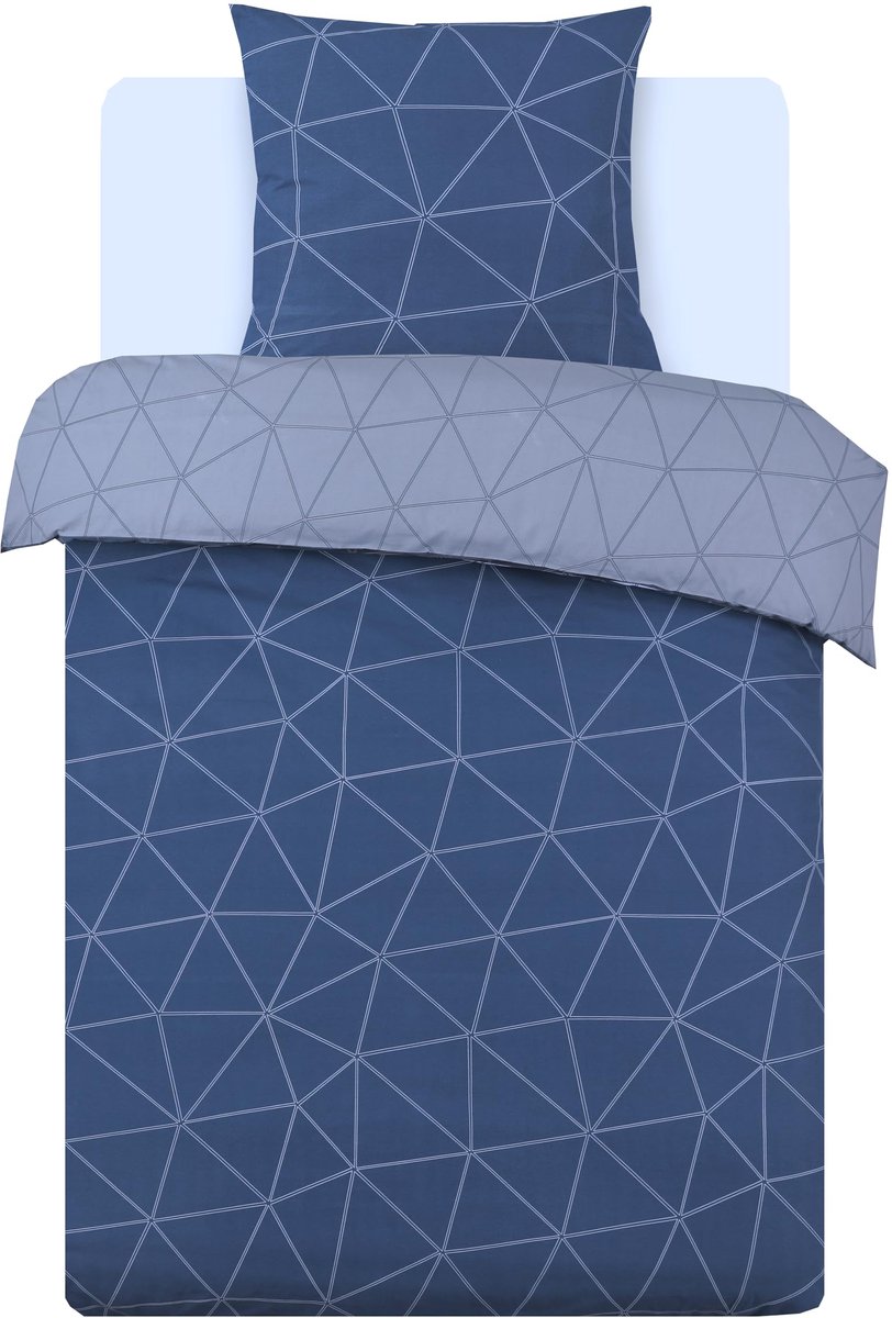 Unyqoos Omkeerbare katoenen beddengoedset voor eenpersoonsbed in blauwe tinten 200x140