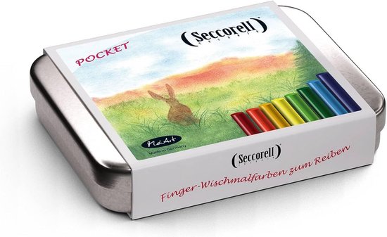 Seccorell Rondo Vingerwisserverfset met 8 kleurstaafjes, raspblok, reinigingsborstel en gumstaafjes, vingerschildertechniek voor kinderen, school en knutselprojecten, doos van cacaoschalen : MeiArt GmbH