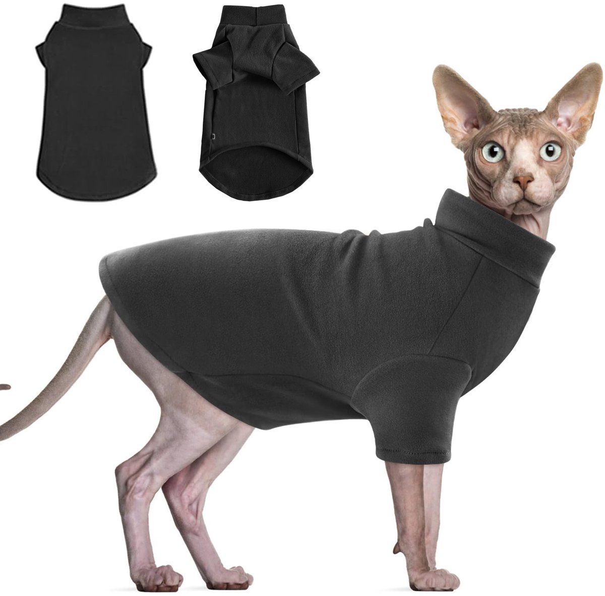 Hooggesloten shirt voor naakte katten, zachte en warme kattenkleding, huisdierpyjama, grijs, maat L