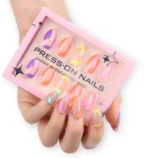 Press on nails – Nepnagels– Amandelvorm – 30 stuks – Kort - Multicolor Swirl
