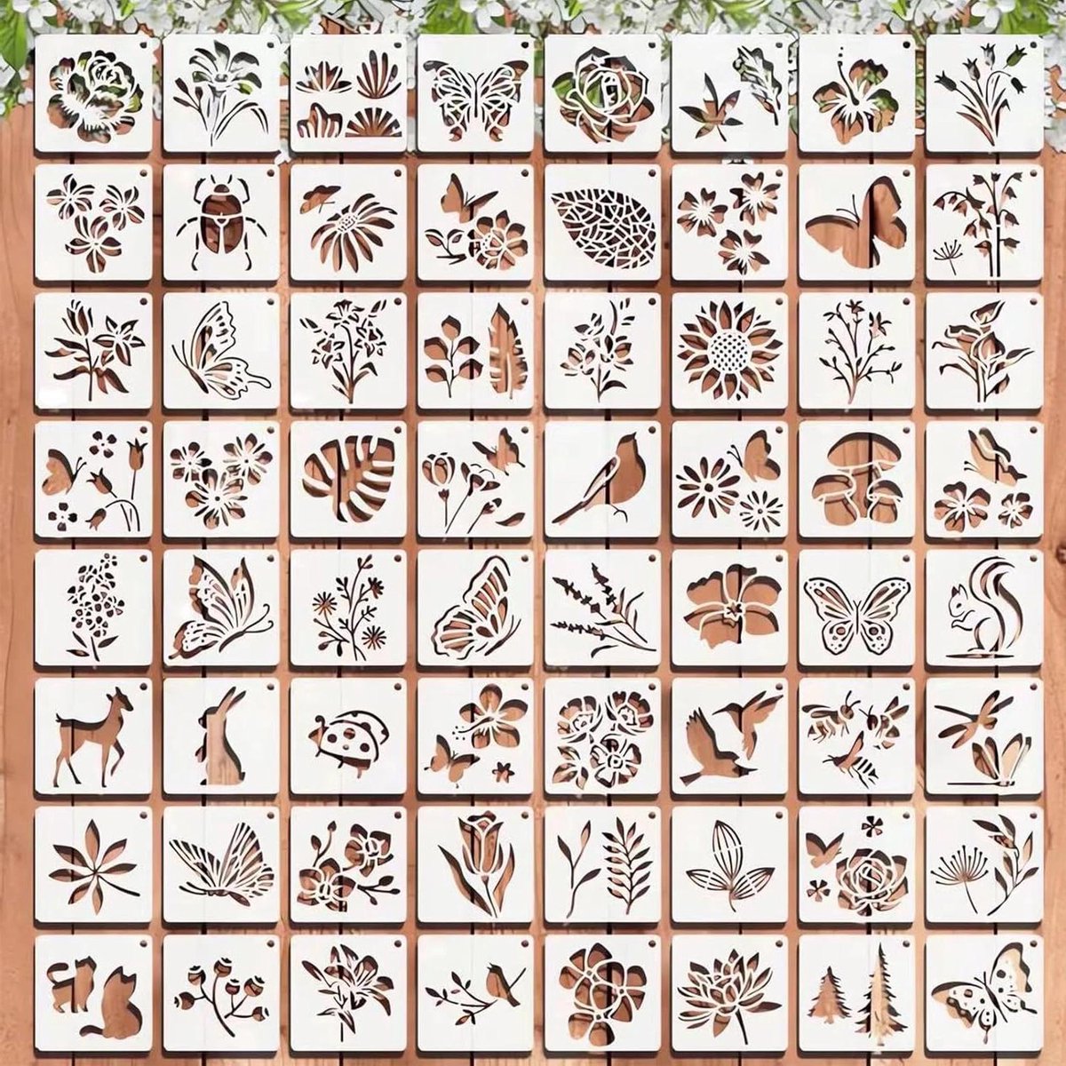 Ronte - Bloemen Sjablonen Set voor Doe-het-zelven - 64 Stuks - Verf Sjablonen voor Scrapbooking en Meubeldecoratie