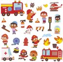 Collection d'aimants sur le thème des pompiers: camions de pompiers, ambulance, pompiers, animaux et plus.