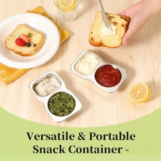 Lekeeu Lekvrije siliconen snackcontainer, 3 stuks, kruidenpotjes met 2 vakken, herbruikbaar, mini-voedselcontainer met deksel, saladedressing voor school, picknicks en campinguitstapjes