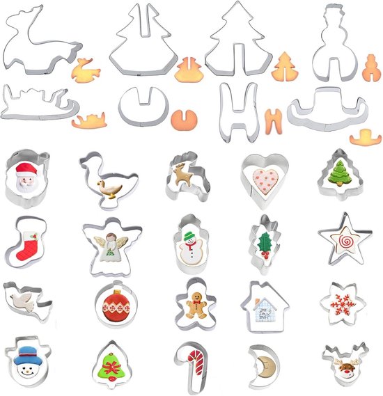 Mini-emporte-pièces set de Noël - 28 pièces emporte-pièces 3D en acier inoxydable pour Noël