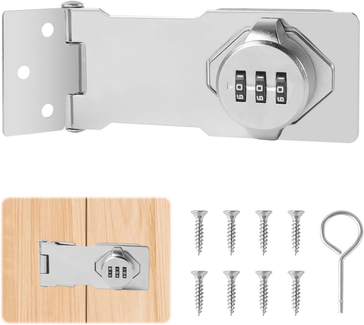Veiligheidsoverval met Cijferslot voor Kasten en Deuren - Zilver, 11,5 cm, Drie Gaten