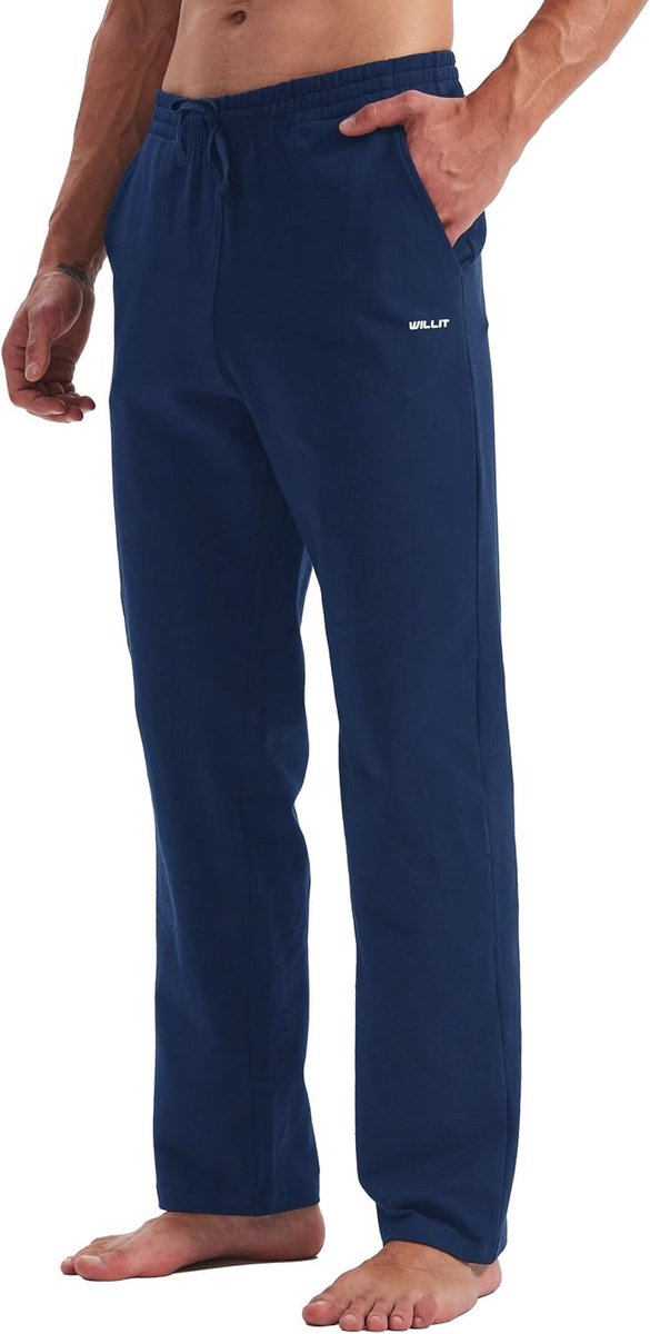 Katoenen Yogabroek voor Heren - Sport- en Loungebroek met Open Onderkant en Zakken