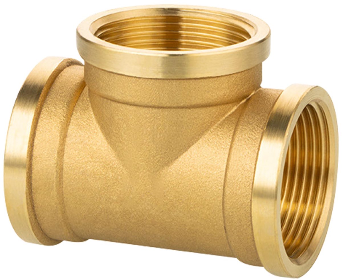 1 Piece Brass Tee 1 1/4 inch, G1 1/4 inch (Ø39.5mm) IG Tee 90°, Brass Tee, Branch Distributor, Female Thread Suitable for Drinking Water, Threaded Fitting Brass Fitting