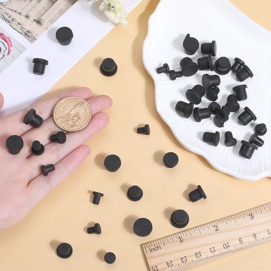 50 Stuks Silicone Rubber Stopper 5 Maten Zwart Rond Waterdicht voor Flessen en Buizen — afbeelding 2