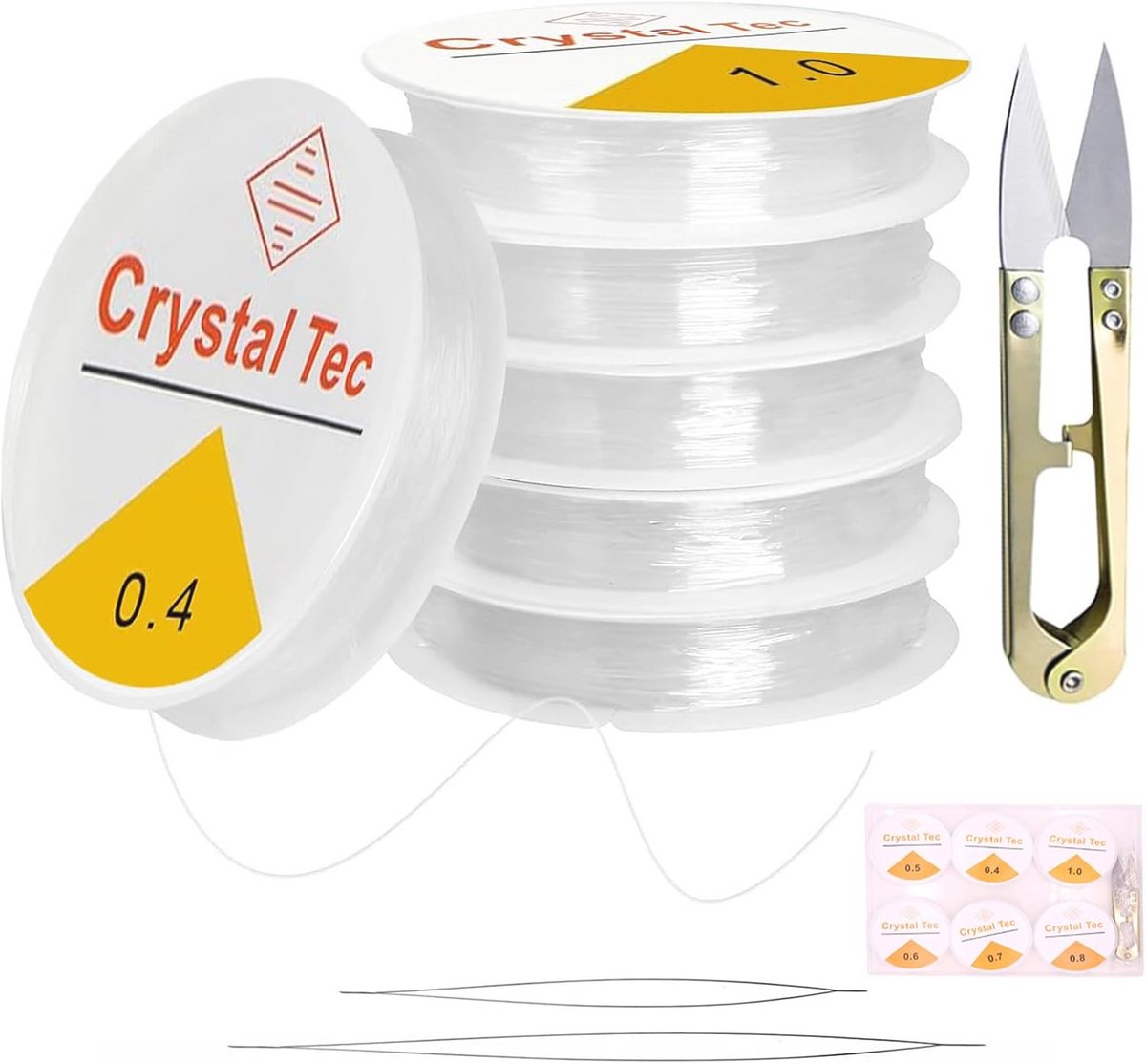Elastisch Koord voor Armbanden Set - 6 Spoelen Transparant Rubber Nylon 0,4 mm tot 1 mm
