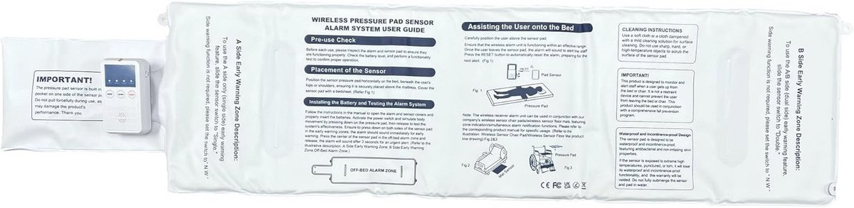 Draadloos Bed Alarm Systeem voor Ouderen | Veiligheidsalarm en Valpreventie met Waterdichte Sensor Pad