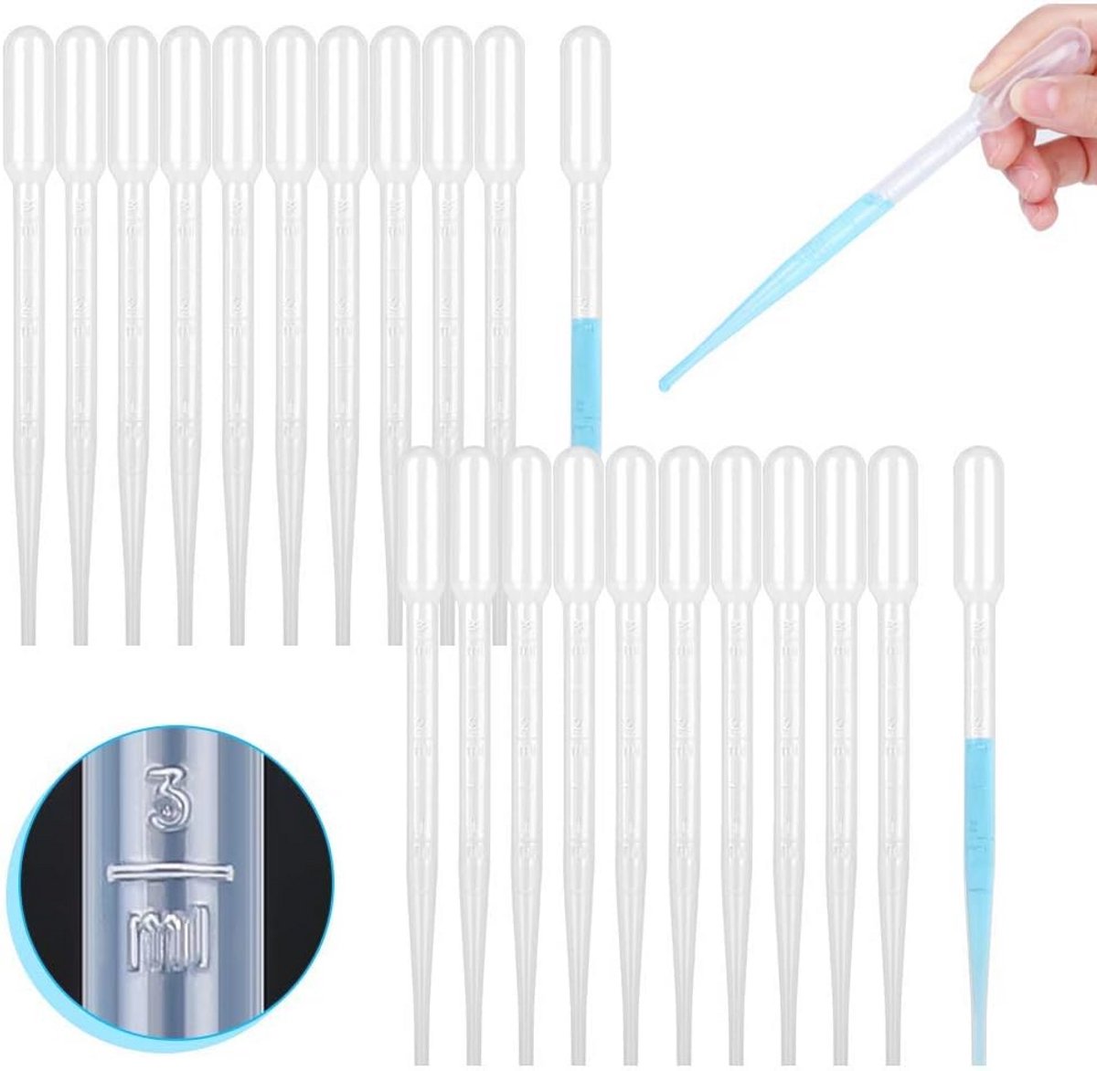 100 Stuks 3 ml Pipetten - Kunststof Druppelaars voor Lab en Creatieve Projecten