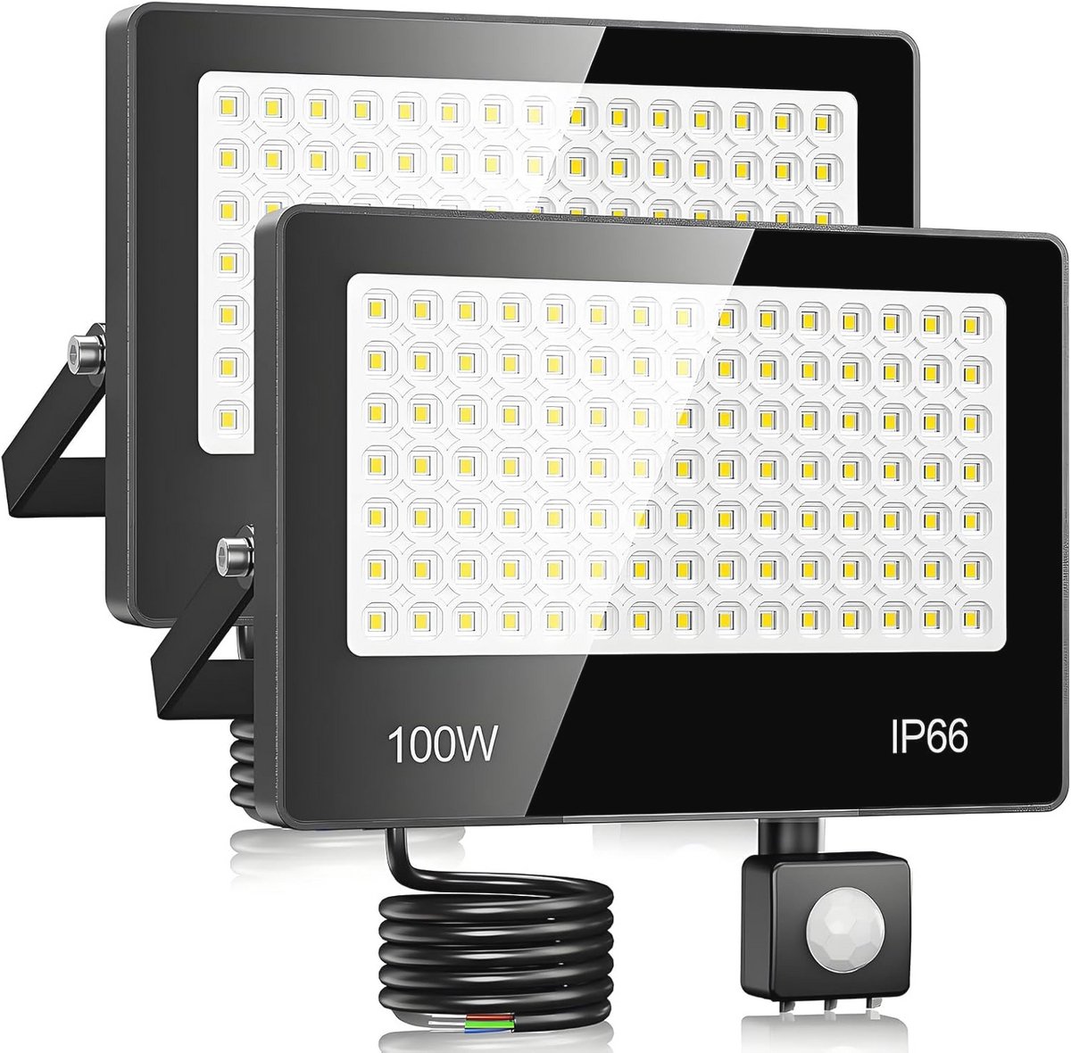 Led Buitenspot met Bewegingssensor - 100W, 10.000 Lumen, 6500K, Waterdicht - Veiligheidslicht voor Tuin en Garage