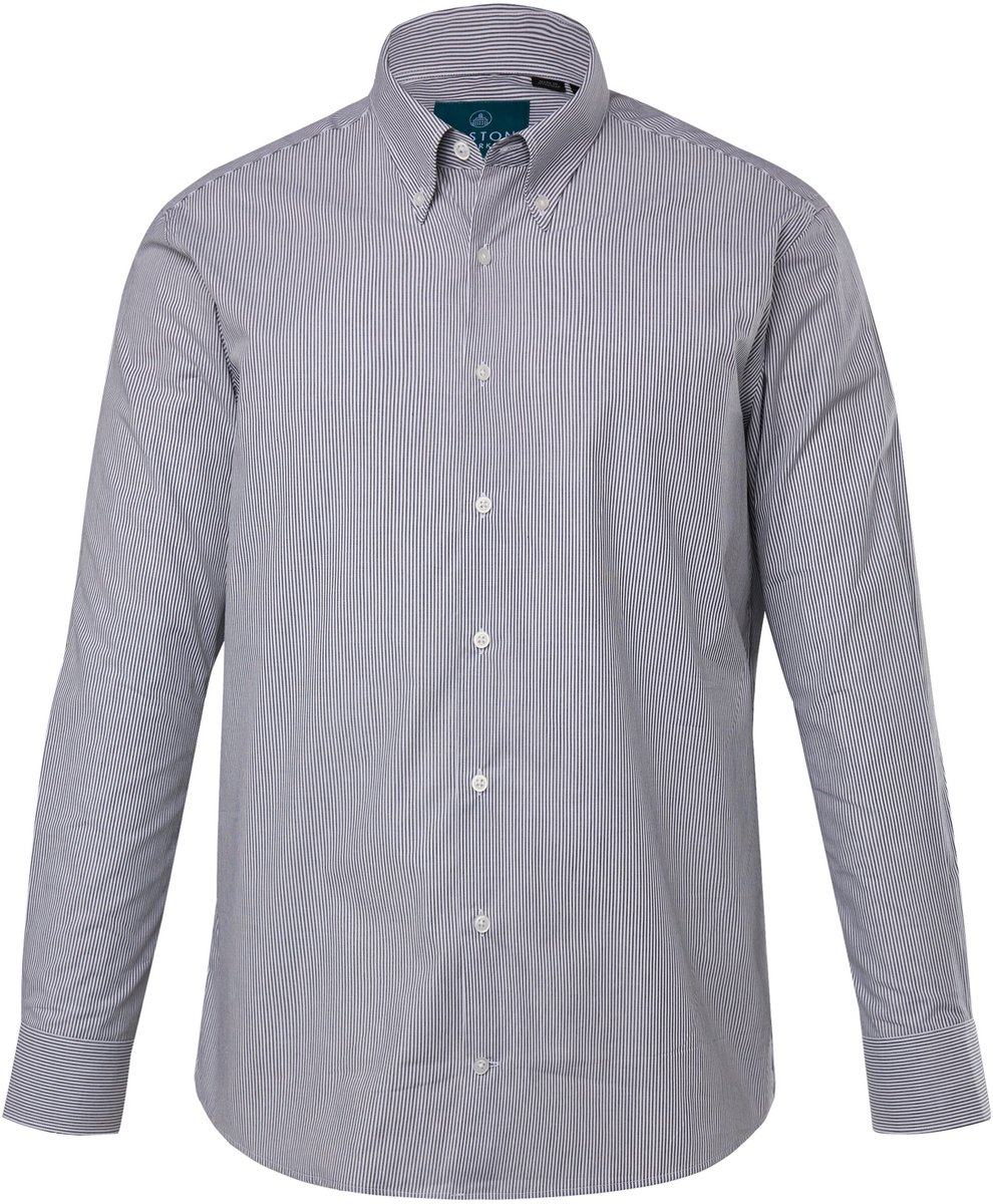 Boston Park - Heren - Gestreept overhemd lange mouwen buttondownkraag - Zwart - Maat 7XL