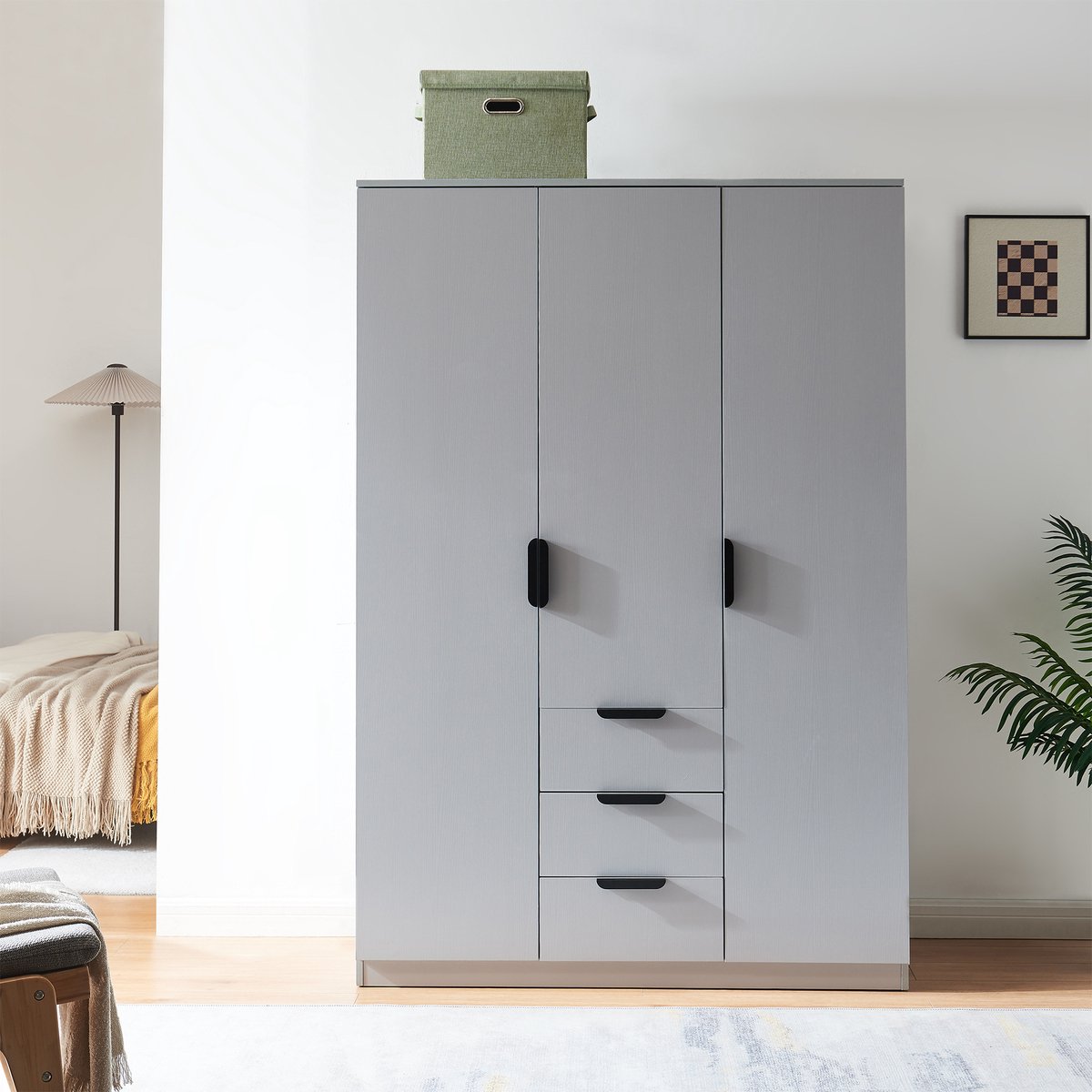 Kledingkast Eiselfing 176x120x52 cm met 4 vakken en 3 lades grijs [en.casa]